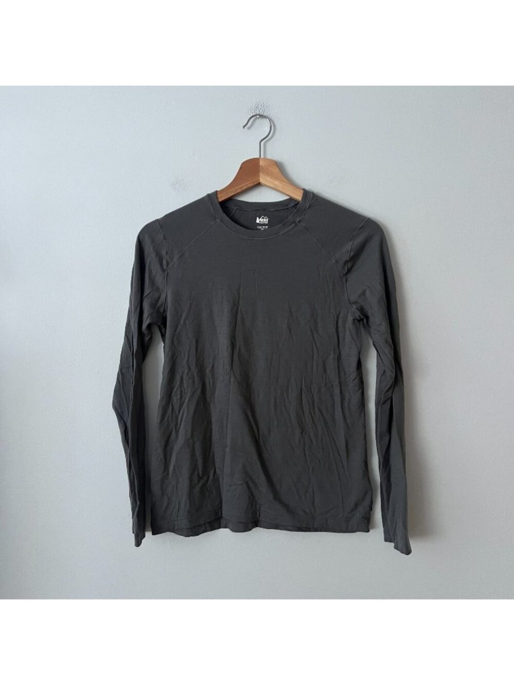 REI Kid's Gray Long Sleeve Merino Wool Base Layer Top Youth Size L 14-16